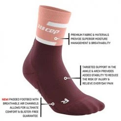 CEP Women's The Run Compression Mid Cut Socks 4.0 - Rose/Dark Red 7 CEP Women's The Run Compression Mid Cut Socks 4.0 - Rose/Dark Red