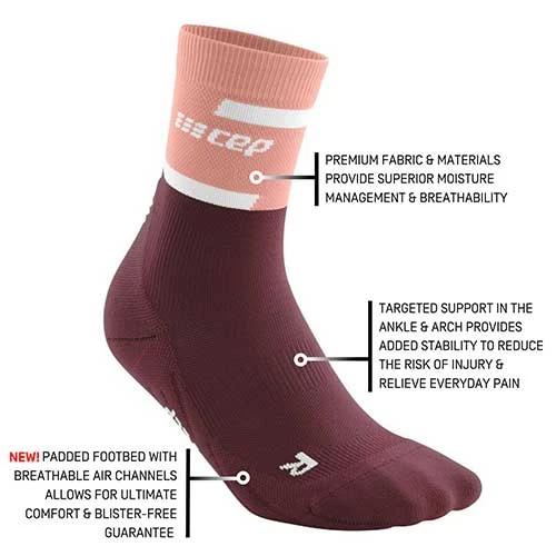 CEP Women's The Run Compression Mid Cut Socks 4.0 - Rose/Dark Red 3 CEP Women's The Run Compression Mid Cut Socks 4.0 - Rose/Dark Red