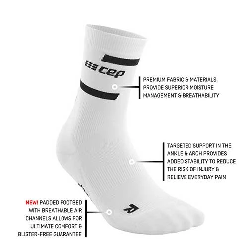 CEP Men's The Run Compression Mid Cut Socks 4.0 - White 5 CEP Men's The Run Compression Mid Cut Socks 4.0 - White