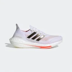 Adidas Women's Ultraboost 21 Running Shoe- Cloud White/Core Black/Solar Red - Regular (B)