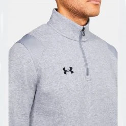 Under Armour Apparel Men's UA Hustle Fleece 1/4 Zip Top - True Grey Heather/Black