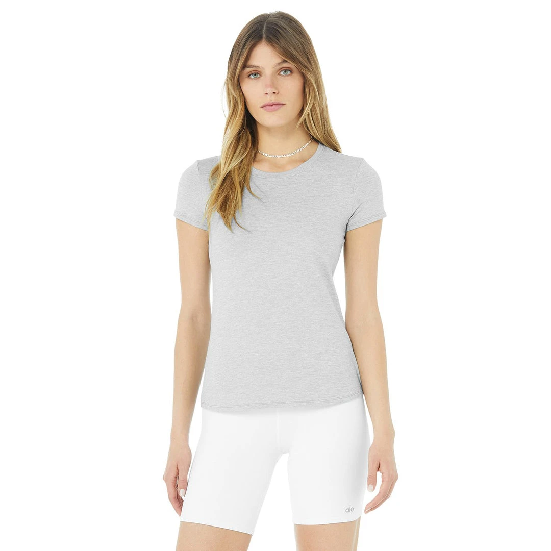 Alo Yoga Women's Alosoft Finesse Tee - Athletic Heather Grey Tops 1 Alo Yoga Women's Alosoft Finesse Tee - Athletic Heather Grey Tops