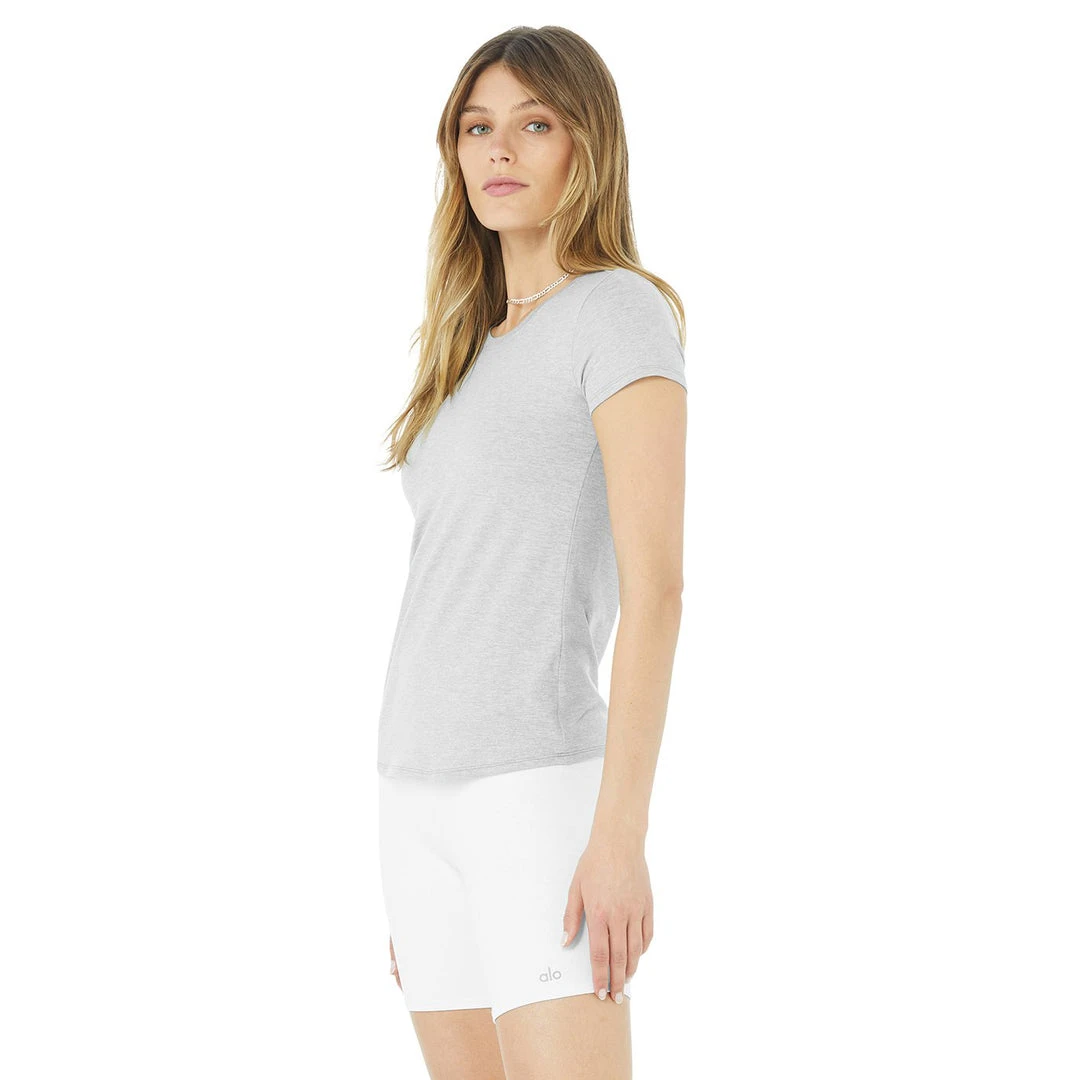 Alo Yoga Women's Alosoft Finesse Tee - Athletic Heather Grey Tops 2 Alo Yoga Women's Alosoft Finesse Tee - Athletic Heather Grey Tops