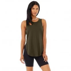 Alo Yoga Women's Ribbed Peak Tank Top - Dark Olive Tops