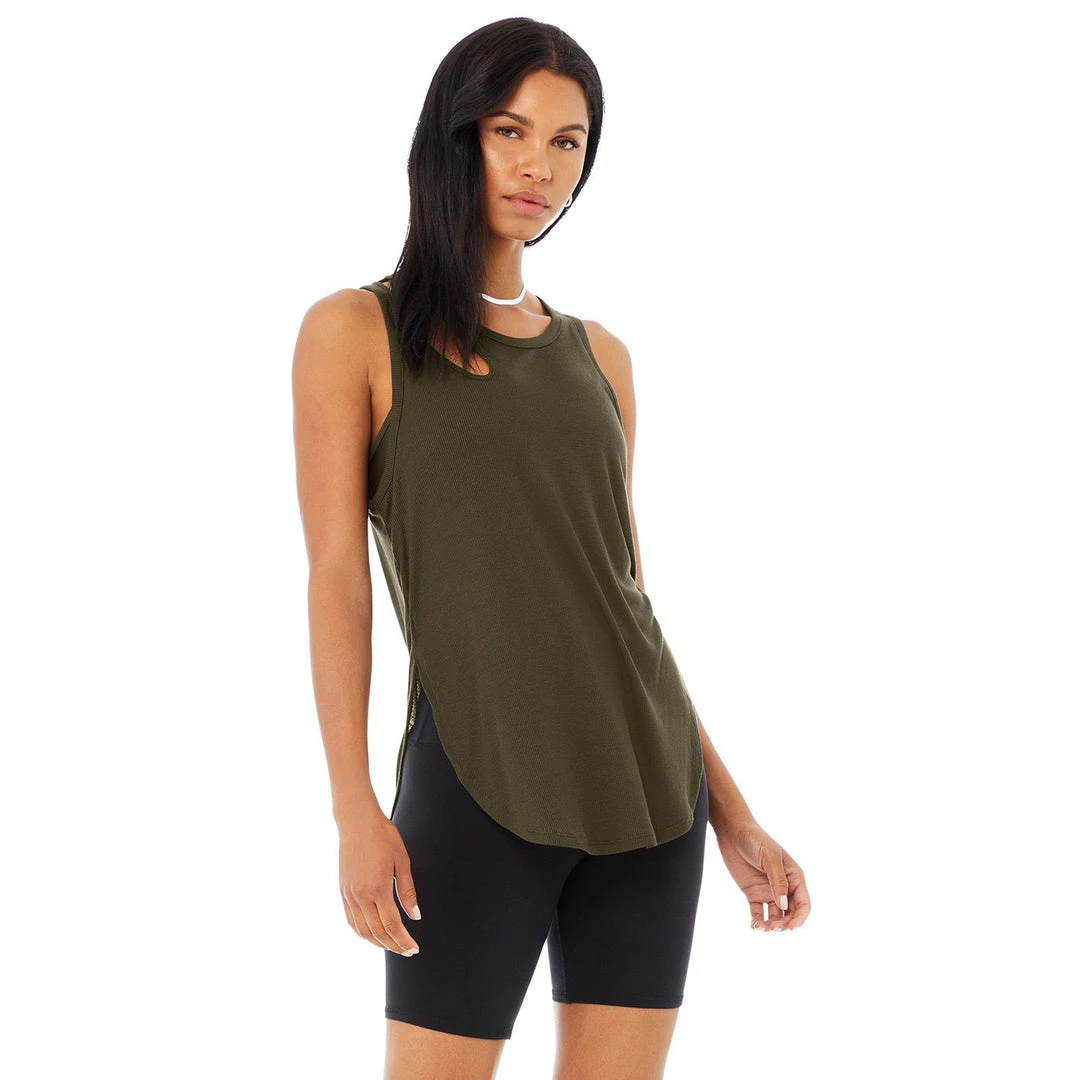 Alo Yoga Women's Ribbed Peak Tank Top - Dark Olive Tops 2 Alo Yoga Women's Ribbed Peak Tank Top - Dark Olive Tops