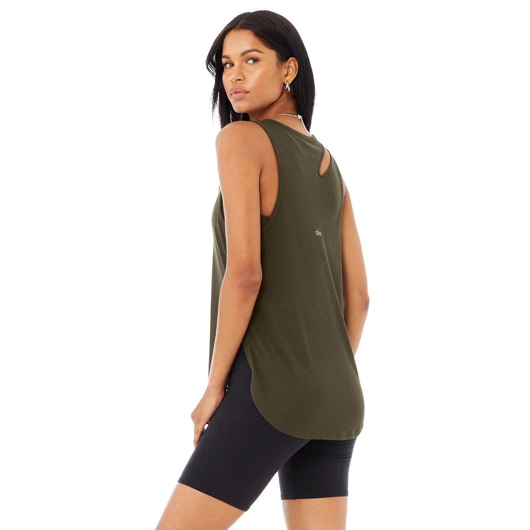 Alo Yoga Women's Ribbed Peak Tank Top - Dark Olive Tops 3 Alo Yoga Women's Ribbed Peak Tank Top - Dark Olive Tops
