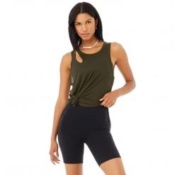 Alo Yoga Women's Ribbed Peak Tank Top - Dark Olive Tops 9 Alo Yoga Women's Ribbed Peak Tank Top - Dark Olive Tops