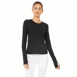 Alo Yoga Women's Finesse Long Sleeve Top - Black Tops