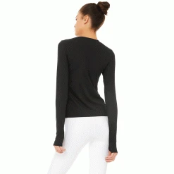 Alo Yoga Women's Finesse Long Sleeve Top - Black Tops