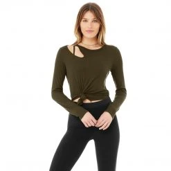 Alo Yoga Women's Ribbed Peak Long Sleeve Top - Dark Olive