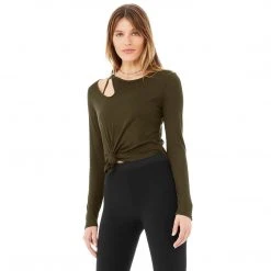 Alo Yoga Women's Ribbed Peak Long Sleeve Top - Dark Olive 9 Alo Yoga Women's Ribbed Peak Long Sleeve Top - Dark Olive