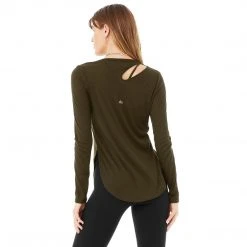 Alo Yoga Women's Ribbed Peak Long Sleeve Top - Dark Olive 10 Alo Yoga Women's Ribbed Peak Long Sleeve Top - Dark Olive