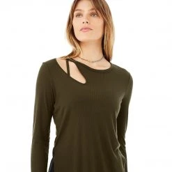 Alo Yoga Women's Ribbed Peak Long Sleeve Top - Dark Olive 11 Alo Yoga Women's Ribbed Peak Long Sleeve Top - Dark Olive