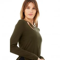 Alo Yoga Women's Ribbed Peak Long Sleeve Top - Dark Olive 12 Alo Yoga Women's Ribbed Peak Long Sleeve Top - Dark Olive