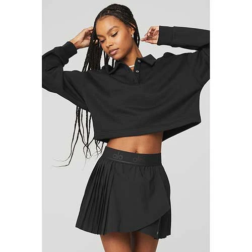 Alo Yoga Women's Polo Henley Pullover - Black 1 Alo Yoga Women's Polo Henley Pullover - Black