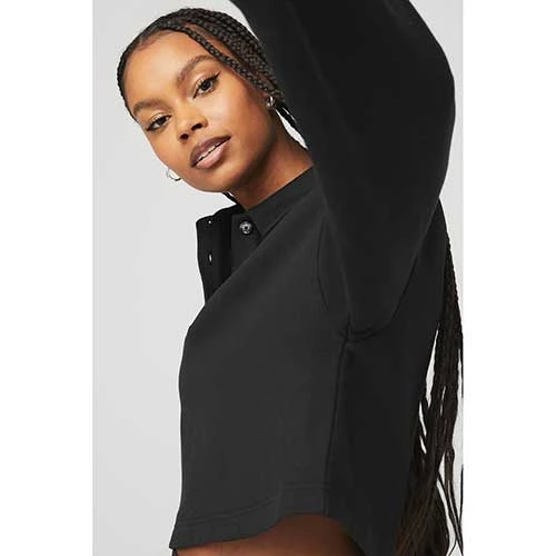 Alo Yoga Women's Polo Henley Pullover - Black 4 Alo Yoga Women's Polo Henley Pullover - Black