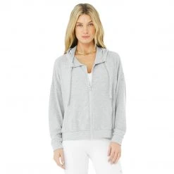 Alo Yoga Women's Alolux Soho Full Zip Hoodie - Athletic Heather Grey