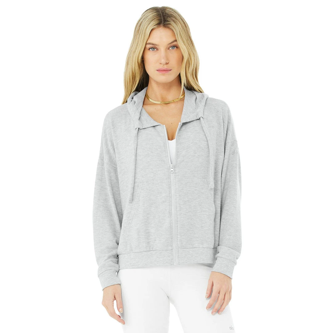 Alo Yoga Women's Alolux Soho Full Zip Hoodie - Athletic Heather Grey 1 Alo Yoga Women's Alolux Soho Full Zip Hoodie - Athletic Heather Grey