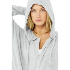 Alo Yoga Women's Alolux Soho Full Zip Hoodie - Athletic Heather Grey 9 Alo Yoga Women's Alolux Soho Full Zip Hoodie - Athletic Heather Grey