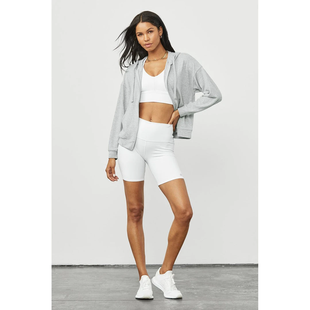 Alo Yoga Women's Alolux Soho Full Zip Hoodie - Athletic Heather Grey 6 Alo Yoga Women's Alolux Soho Full Zip Hoodie - Athletic Heather Grey