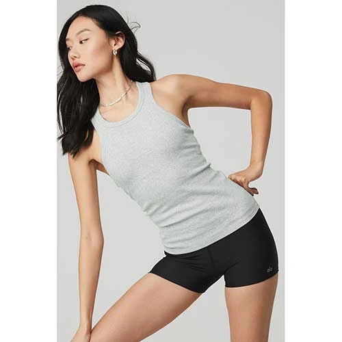 Alo Yoga Tops Women's Ribbed Aspire Full Length Tank - Athletic Heather Grey 4 Alo Yoga Tops Women's Ribbed Aspire Full Length Tank - Athletic Heather Grey