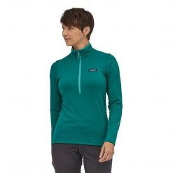 Patagonia Women's R1® Daily Zip-Neck - Borealis Green/Light Borealis Green X-Dye Tops