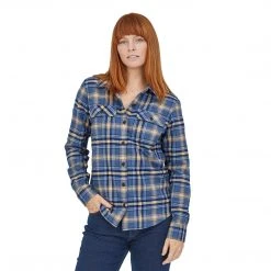 Patagonia Tops Women's Long Sleeve Organic Cotton Midweight Fjord Flannel Shirt - Ice Fjord: Dolomite Blue