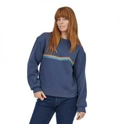 Patagonia Women's Ridge Rise Stripe Uprisal Crew Sweatshirt - Current Blue Tops