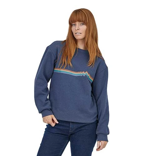 Patagonia Women's Ridge Rise Stripe Uprisal Crew Sweatshirt - Current Blue Tops 2 Patagonia Women's Ridge Rise Stripe Uprisal Crew Sweatshirt - Current Blue Tops