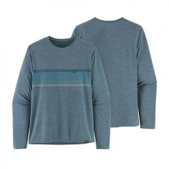 Patagonia Men's Long-Sleeved Capilene Cool Daily Graphic Shirt - Line Logo Ridge Stripe: Light Plume Grey X-Dye Apparel