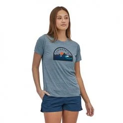Patagonia Women's Capilene Cool Daily Graphic Shirt - Boardie Badge: Light Plume Grey X-Dye 8 Patagonia Women's Capilene Cool Daily Graphic Shirt - Boardie Badge: Light Plume Grey X-Dye