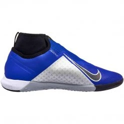 Nike React Phantom Vision Pro Dynamic Fit Indoor Soccer Cleat - Racer Blue/Black/Metallic Silver