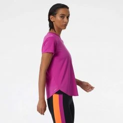 New Balance Tops Women's She Runs Grand Rapids Script Accelerate Short Sleeve - Magenta Pop/Light Blue