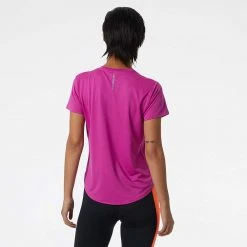 New Balance Tops Women's She Runs Grand Rapids Script Accelerate Short Sleeve - Magenta Pop/Light Blue