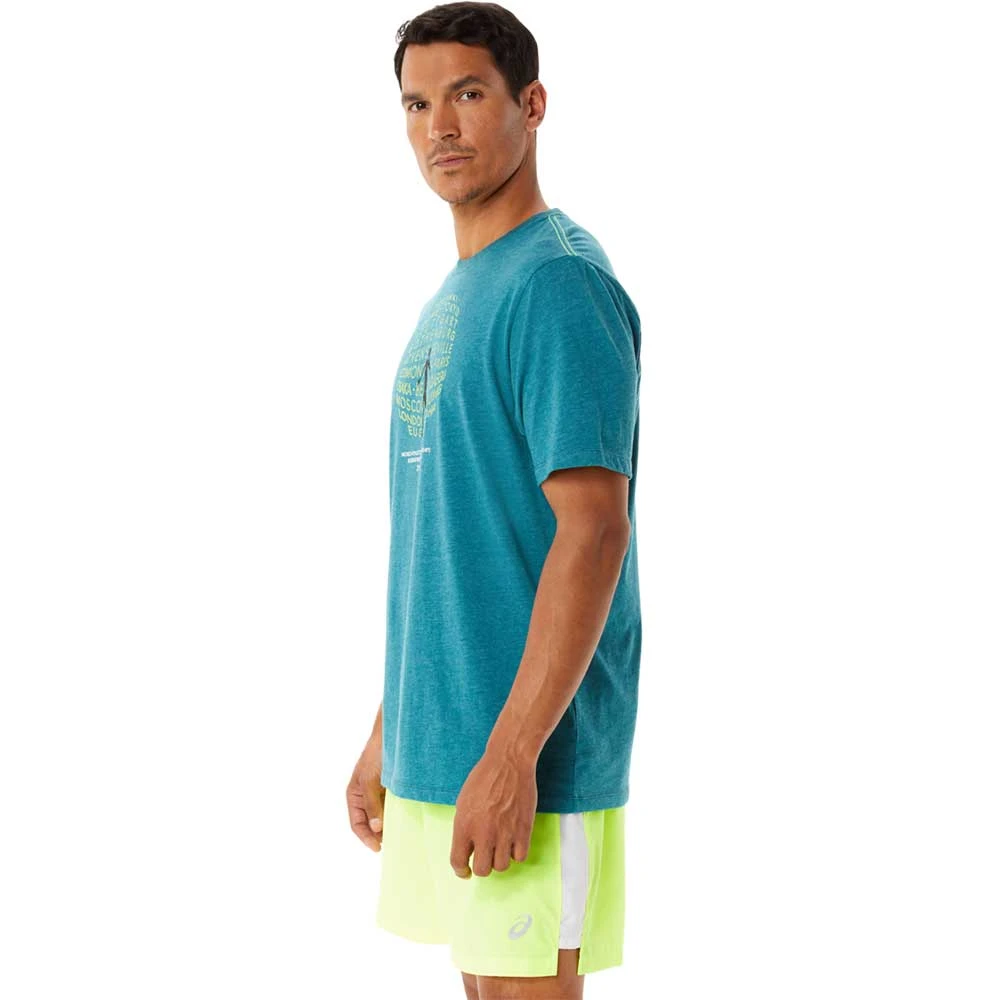 Asics Apparel Men's Graphic Short Sleeve WCH - Velvet Pine Heather 3 Asics Apparel Men's Graphic Short Sleeve WCH - Velvet Pine Heather