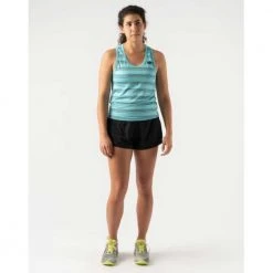 Rabbit Tops Women's EZ Tank Cropped - Peacock Blue Stripe