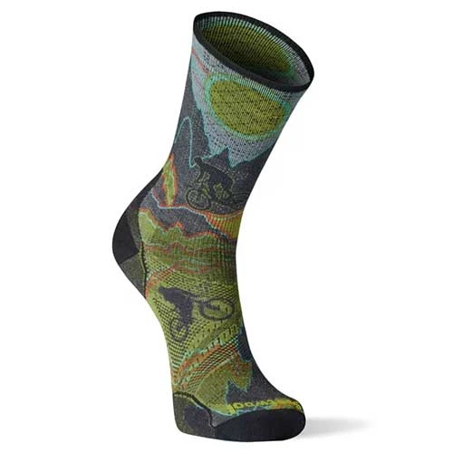 Smartwool Accessories Men's Performance Cycle Zero Cushion Print Crew Socks - Graphite 1 Smartwool Accessories Men's Performance Cycle Zero Cushion Print Crew Socks - Graphite