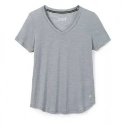 Smartwool Women's Merino Sport 120 V-Neck Short Sleeve - Light Gray Heather Tops