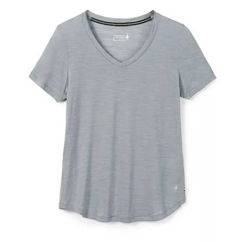 Smartwool Women's Merino Sport 120 V-Neck Short Sleeve - Light Gray Heather Tops 1 Smartwool Women's Merino Sport 120 V-Neck Short Sleeve - Light Gray Heather Tops