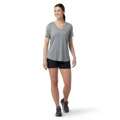 Smartwool Women's Merino Sport 120 V-Neck Short Sleeve - Light Gray Heather Tops