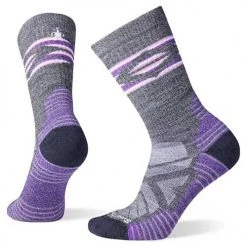 Smartwool Accessories Women's Performance Hike Light Cushion Broken Stripes Pattern Crew Socks - Charcoal-Light Gray