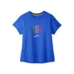 Brooks Tops Women's Distance Graphic Short Sleeve - Heather Bluetiful/Run Relaxed