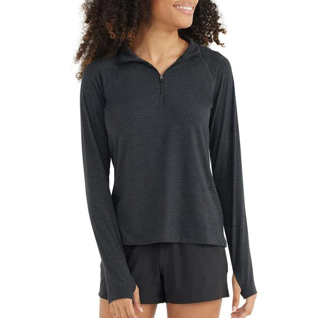 Free Fly Tops Women's Bamboo Flex Quarter Zip - Heather Black 1 Free Fly Tops Women's Bamboo Flex Quarter Zip - Heather Black