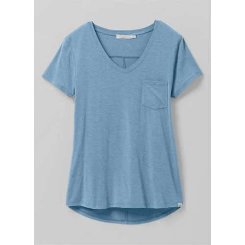 Prana Tops Women's Foundation Short Sleeve V-Neck Top - Sea Mist Heather 1 Prana Tops Women's Foundation Short Sleeve V-Neck Top - Sea Mist Heather
