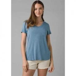 Prana Tops Women's Foundation Short Sleeve V-Neck Top - Sea Mist Heather