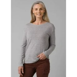 Prana Women's Cozy Up Long Sleeve Tee - Heather Grey Tops