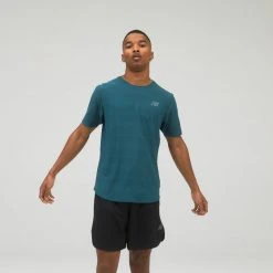 New Balance Apparel Men's Q Speed Jacquard Short Sleeve Top- Mountain Teal