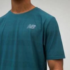 New Balance Apparel Men's Q Speed Jacquard Short Sleeve Top- Mountain Teal 7 New Balance Apparel Men's Q Speed Jacquard Short Sleeve Top- Mountain Teal