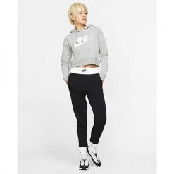 Women's Nike Sportswear Essential Cropped Hoodie - Dk Grey Heather/White