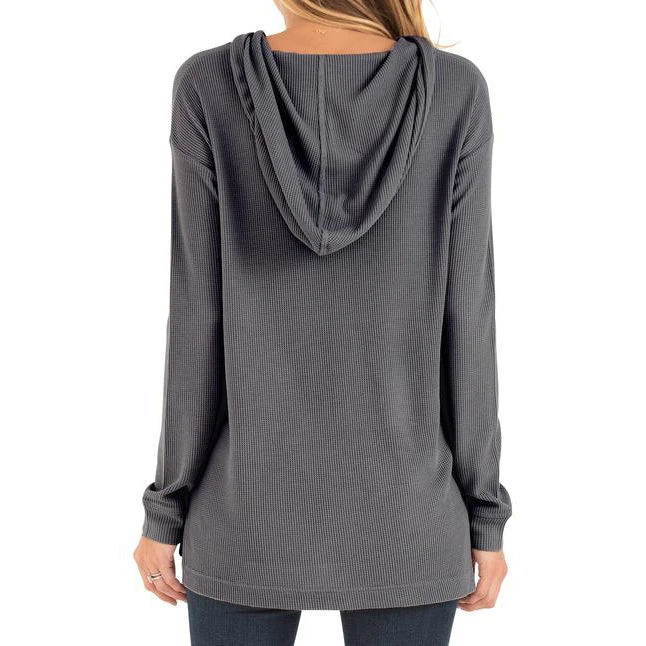 Free Fly Women's Bamboo Waffle Hoody - Steel Grey 2 Free Fly Women's Bamboo Waffle Hoody - Steel Grey